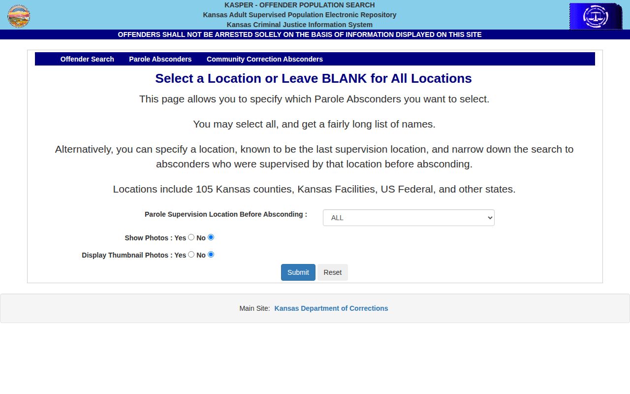 Phillips County parole absconder search and supervision filter